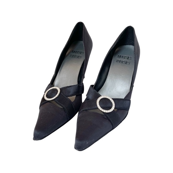Mootsies Tootsies collection black satin and circle rhinestone LIDO heels 8.5 M - Picture 2 of 9